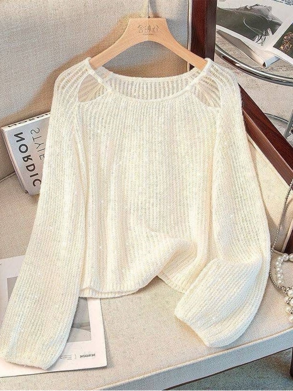 Lightweight Cream Crewneck Women's Sweater